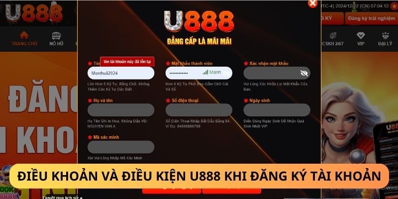 Quy định đăng ký tài khoản mới tại U888
